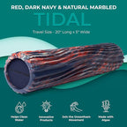 Oceanfoam Tidal Roller - Red, Dark Navy & Natural Marbled - Muscle Massage Foam Roller for Back Pain & Stretching - Firm & Ergonomic Wide Wave Textured - Yoga, Athletics, Wellness - Full Size 20" x 5"