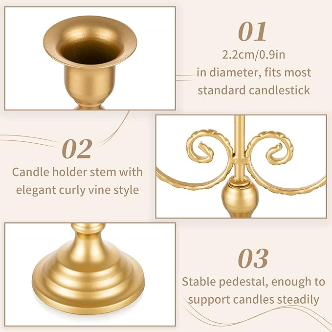 Sziqiqi Gold Taper Candle Holder for Centerpiece - 3-Candle Candlesticks Holder for Wedding Table Centerpieces Metal Candle Stick Holders Fireplace Mantle Decor