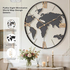 36 Inch Oversized Giant Extra Large Modern Decorative Metal World Map Wall Clock,Big Vintage Gold Roman Numeral Wall Clocks for Living Room,Entryway,Office,Fireplace,Dining Room