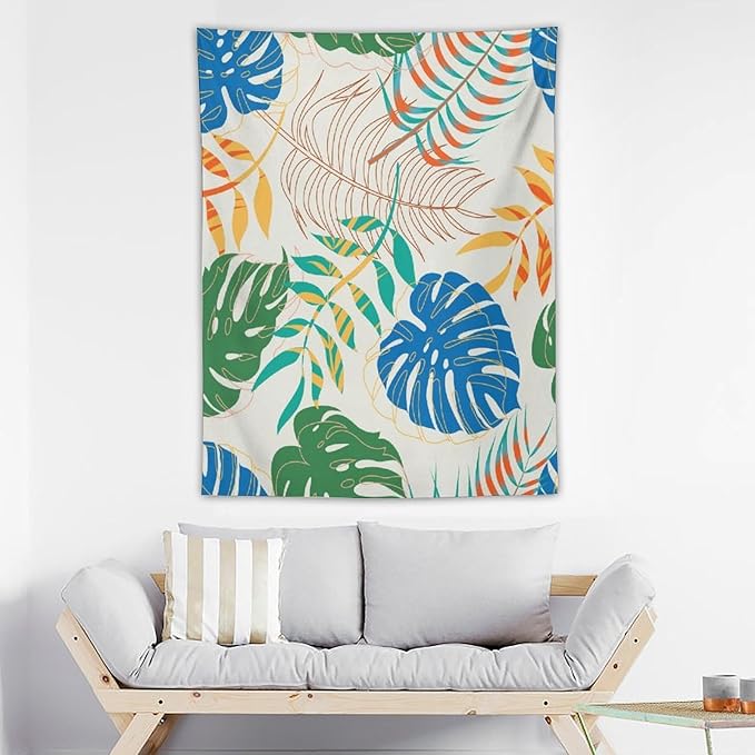 ICMOLYYENLO Tropical Green Plant Tapestry, Green Palm Leaves Natural Landscape Print Wall Tapestry for Bedroom Living Room Dormitory 60x80 Inch