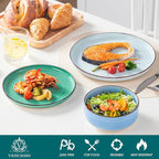 Vancasso Bonita Dinnerware Set - 18 Piece Blue Stoneware Dishes for 6, Plates and Bowls, Dishwasher and Microwave Safe