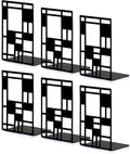 Book Ends, Bookends, Book Ends for Shelves, Bookends for Heavy Books, Book Divider Decorative Holder, Metal Heavy Duty Bookend Black 3 Pair, Abstract Art Desgin Book Stopper Supports for Office, Home