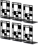 Book Ends, Bookends, Book Ends for Shelves, Bookends for Heavy Books, Book Divider Decorative Holder, Metal Heavy Duty Bookend Black 3 Pair, Abstract Art Desgin Book Stopper Supports for Office, Home
