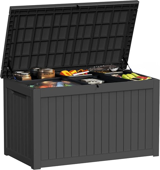 230 Gallon Outside Storage Box, Resin All Weather Storage Cabinet, Large Deck Box for Garden Tools, Patio Furniture, Sports Equipment, Black