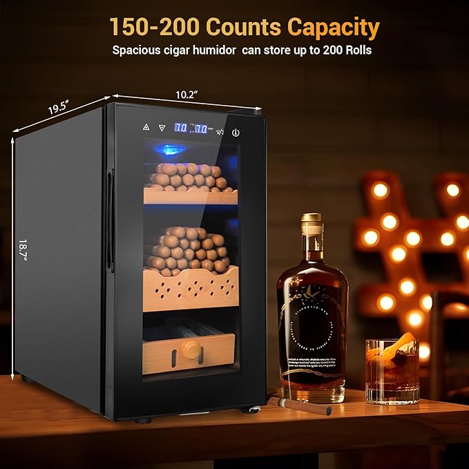 Electric Cigar Humidor, 25L 200 Counts Large Capacity,Thermostatic Electric Cooler Cabinet with Digital LED Screen, Safety Lock,Smart Humidity & Temp Control, Gifts for Men