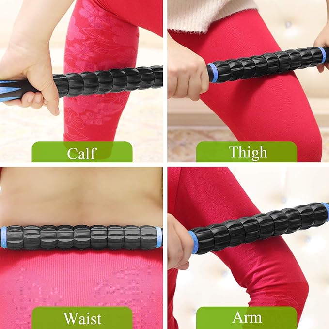 Muscle Roller Massage Roller Stick for Athletes, Help Reducing Muscle Soreness Cramping Tightness Leg Arms Back Calves Muscle Massager（Blue-Black- 18 inch）