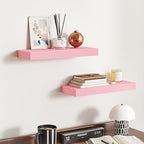 BAMEOS Pink Floating Shelves for Wall, 16" x 6" Wall Shelves for Room, Floating Book Shelves, Hanging Shelves for Bedroom, Bedroom, Living Room, Kitchen (Set of 2)