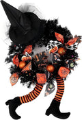 Happy Halloween Wreath for Front Door Decoration with Skeleton Artificial Bone Orange Ornaments Maple Leaf for Party Decor (Halloween Orange)