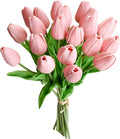 Mandy's Artificial Tulips 20 Stems Dusty Pink PU Faux Flowers for Wedding Home Decor 13.5 Inch