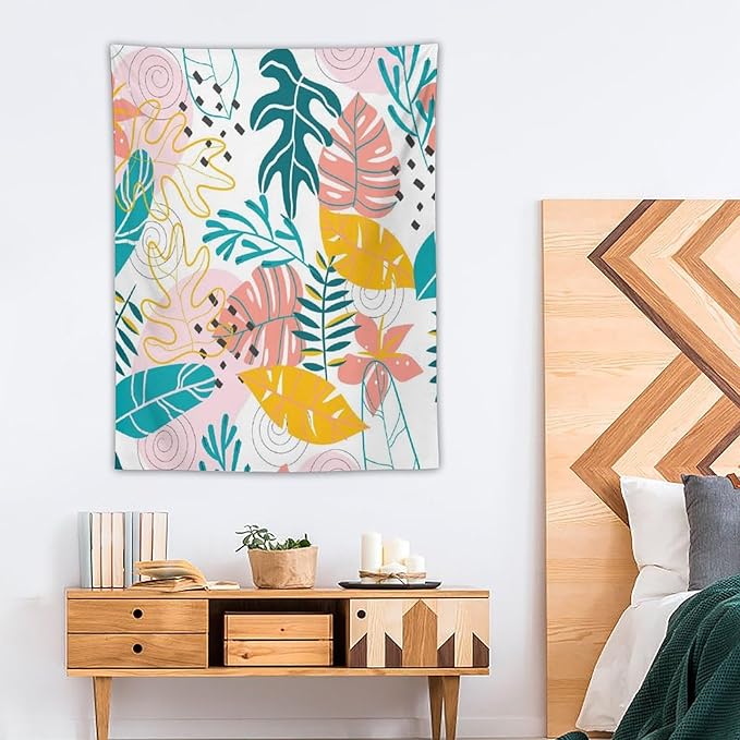 ICMOLYYENLO Tropical Green Leaves Tapestry, Exotic Leaves Beautiful Bedroom Wall Hanging, Floral Poster Blanket for Bedroom Living Room Dormitory Apartment 60x60 Inch