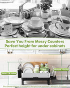 BOOSINY Stainless Steel Dish Drying Rack, Dish Racks for Kitchen Counter, Rust Proof Dish Drainer and Drainboard Set, Small Dryer with Drainage, Utensil Holder and Cup Holder
