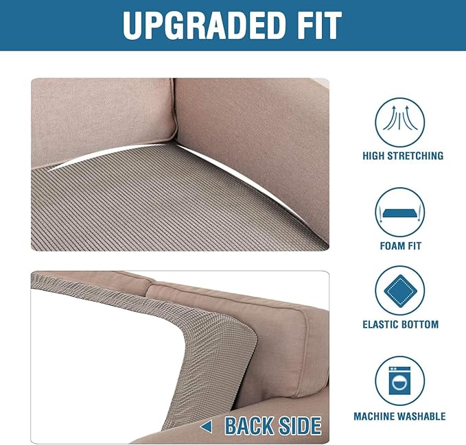 H.VERSAILTEX Super Stretch Individual Seat Sofa Covers Couch Slipcover Sets Thick Jacquard Textured Twill Fabric (2 Piece Large Sofa Cushion Covers, Taupe)