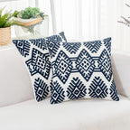 HWY 50 Navy Blue Decorative Throw Pillow Covers 18x18 Inch, Pack of 2 Embroidered Cotton Farmhouse Cushion Cover Pillow Case for Sofa Couch Living Room Bed Bedroon, Diamond Geometric Design