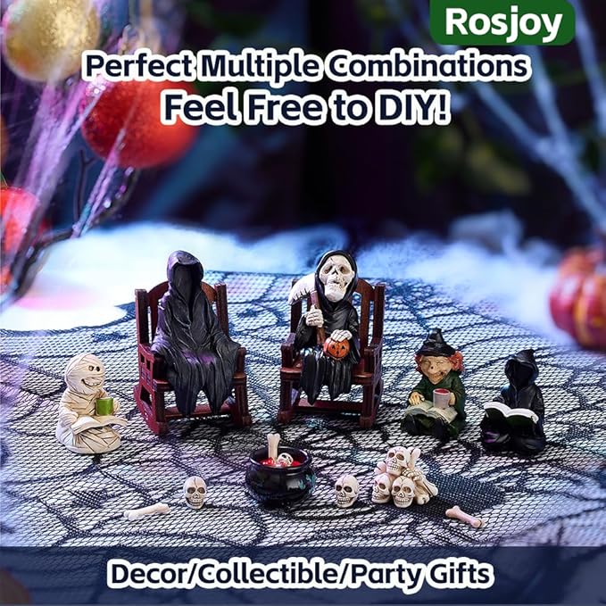 Halloween Fun Miniature Grim Reaper Figurine,Gothic Horror Resin Grim Reaper Decor,for Bookshelf Decor,Desk Trinkets,Collectible,Party Gifts