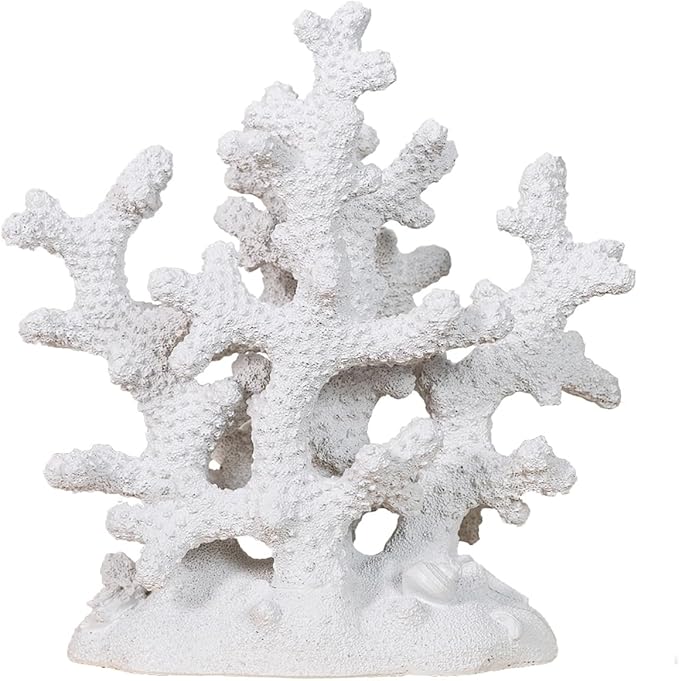 7.1" H White Coral Decor, Resin Statue, Nautical Decorations for Home, Bedroom, Bathroom, Living Room, Beach/Coastal/Ocean Themed Cabinet Shelf Tabletop Decor