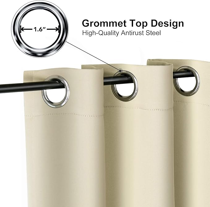 ChrisDowa Grommet Room Darkening Curtains for Bedroom and Living Room - 2 Panels Set Thermal Insulated Blackout Curtains (Beige, 42W x 84L)