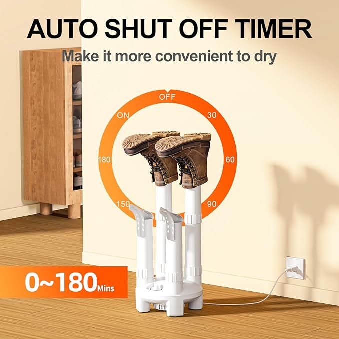 Boot Dryer, Shoe Dryer and Glove Dryer with Timer and Fan, White