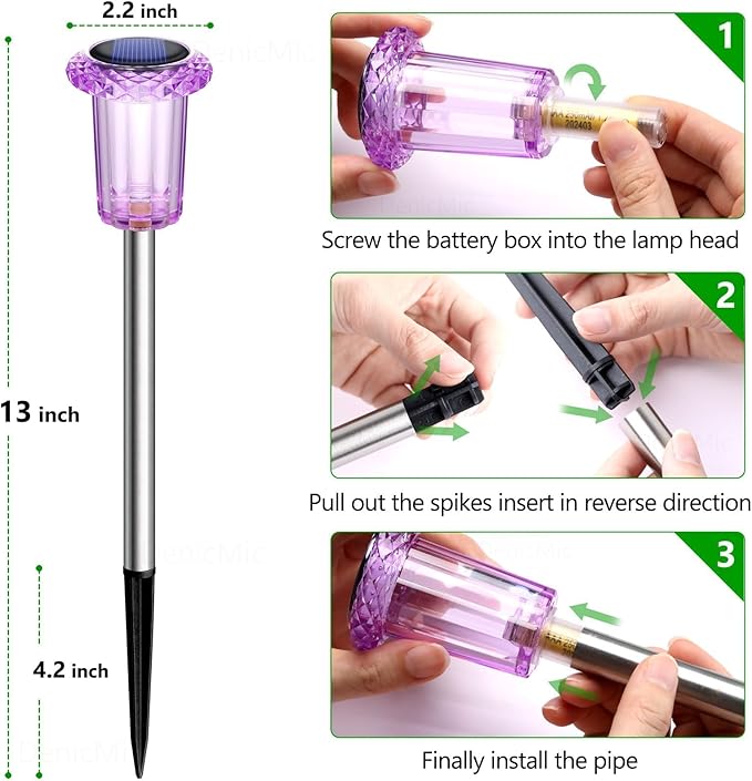 DenicMic Halloween Solar Lights Outdoor 10 Pack Purple LED Waterproof Yard Garden Patio Backyard Pathway Walkway Landscape Path Lawn Outside Halloween Decorations Outdoor