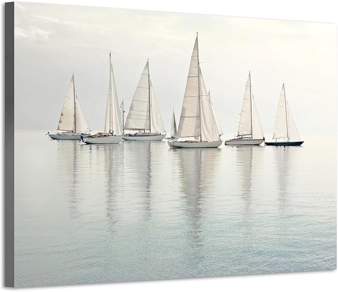 ARTISTIC PATH Coastal Sailboat Canvas Wall Art - Nautical Sailing Picture Ocean Ship Prints Sea Level Boat Painting Artwork for Bedroom