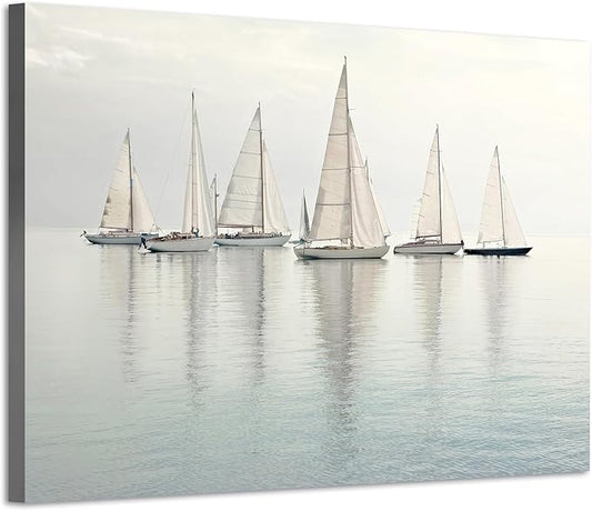 ARTISTIC PATH Coastal Sailboat Canvas Wall Art - Nautical Sailing Picture Ocean Ship Prints Sea Level Boat Painting Artwork for Bedroom