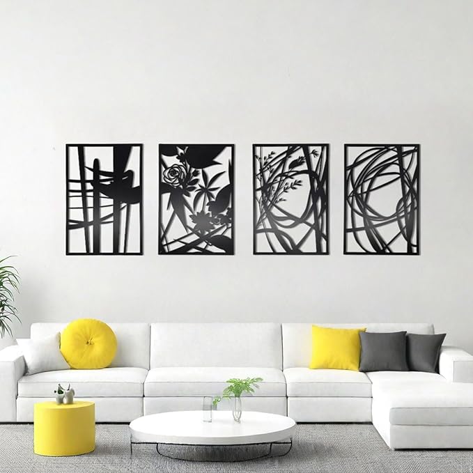 AIM & GGKK 4 Pack Black Abstract Wall Art Décor, Minimalist Décor Single Line Art Wall Decorations for Living Room Bedroom Bathroom Study (Size 17 x 11.8'')