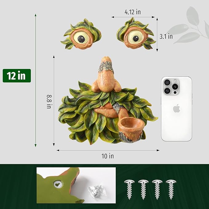 Tree Face Decor Outdoor,Whimsical Outdoor Art with Bird Feeder,Tree Hugger Bark Ghost Face Decoration Funny Yard Art,Garden Creative Decoration (12 INCH)