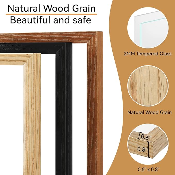 IBUYKE 18x24 Picture Frame,Solid Oak Wood 18x24 Photo Frame with Mat to 16x20,18x24 Picture Frames With Tempered Glass,Wall Mount Display,Home Decor,Natural Oak 24 x 18 Frame,UWPF1824N