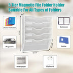 5-Tier Magnetic File Organizer, No Drilling Installation, White Magnetic Paper Holder, Magazine Rack for Refrigerator and File Cabinets