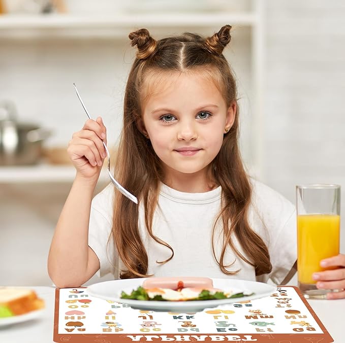 Educational Preschool Placemats for Kids Set of 6 Boho Toddler Plastic Placemat Reusable Washable Children Montessori Eat Table Mat for Homeschool Nursery Kindergarten Classroom Dining Table