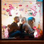 DC-BEAUTIFUL 107 PCS Valentines Window Clings, 9 Sheets Double-Sided Pink Love Heart Gnome Valentine Decoration Window Stickers, Reusable Static Holiday Window Decals for Home Wedding Party Decors