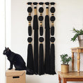 Macrame Wall Hanging Black Sphericity Cotton Tassels Textile Hanging Geometric Yarn Wall Art for Bedroom Living Room Decor 15.7" W x 39" L