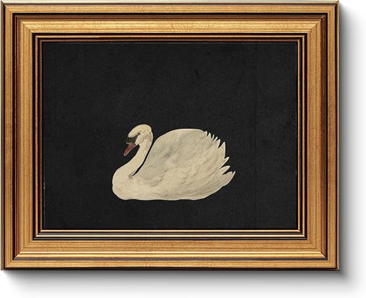 HUARCEY Gold Framed Vintage Wall Art for Living Room, Grace Swan Art Painting Pictures Rustic Animal Bathroom Prints Farmhouse Wall Decor Mother's Day Gifts for Mom Canvas Swan Shelf Decor for Bedroom