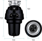 Waste Maid 10-US-WM-658-3B Garbage Disposal Anti-Jam Stainless Steel Food Waste Grinding System, 1-1/4 HP Premium, Black