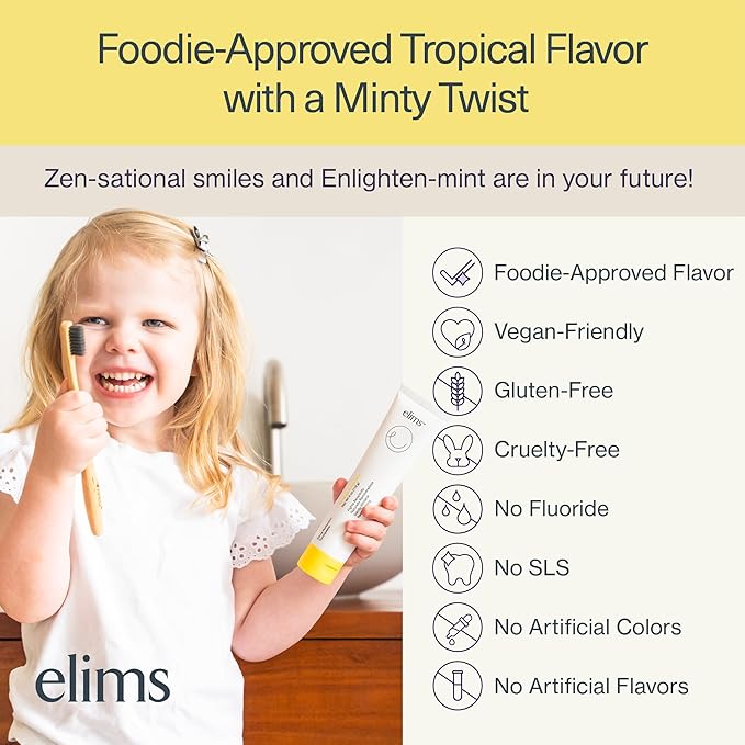 ELIMS Nano Hydroxyapatite Fluoride Free Toothpaste - Xylitol Remineralizing Toothpaste for Whitening Sensitive Teeth - SLS Free Orange Pineapple Mint Flavor for Adults & Kids 4oz