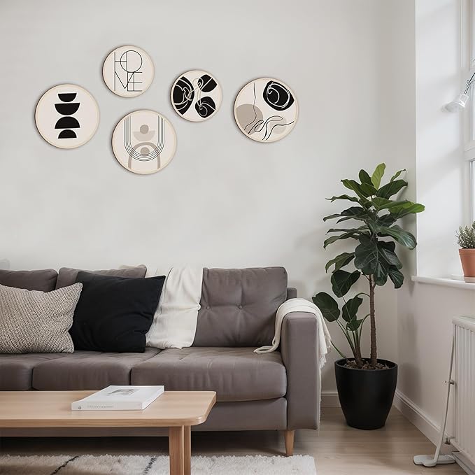 Qunclay 5 Pcs Wall Art Decor Wooden Living Room Wall Decor Bohemian Hanging Farmhouse Geometric 10'' and 8'' Aesthetic Wood Minimalist Posters for Bedroom(Classic)