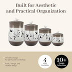 Young's Inc. 4 Pcs Set Botanical Ceramic Canisters- Storage Container for Kitchen and Bathroom - Beautiful Home Decor Accent to Store Food, Coffee, Tea, and More - Brown, White