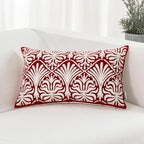 HWY 50 Burgundy Red Decorative Lumbar Pillow Cover Rectangle 12x20 Inch (1 Piece), Embroidered Cotton Farmhouse Cushion Cover Pillow Case for Sofa Couch Living Room Bed, Minimalist Floral