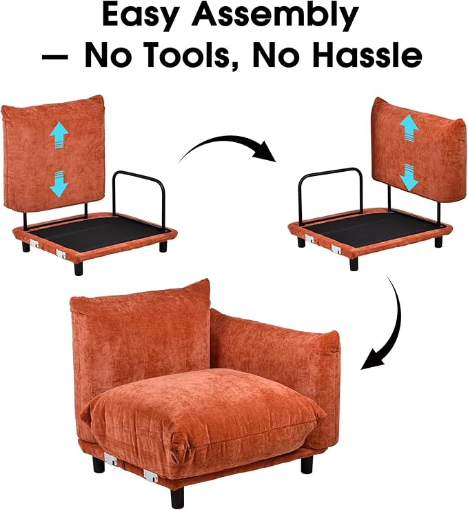 Modern Minimalist Chenille Modular Sectional Sofa, Oversized Couch and Loveseat Set with Thick Cushions, Upholstered Sofa for Small Spaces, Living Room, Bedroom, Office, Apartment(Orange,75" Loveseat)