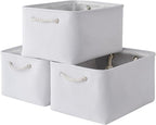 TheWarmHome Storage Basket for Gifts Empty - Large 3 Pack 15.7x11.8x8.2 inch Storage Basket for Organizing with Handles, Canves Storage Bins for Organizer Closet Toy Cubes Gift (White)