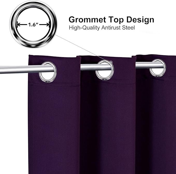 ChrisDowa Grommet Blackout Curtains for Bedroom and Living Room - 2 Panels Set Thermal Insulated Room Darkening Curtains (Royal Purple, 52W x 45L)