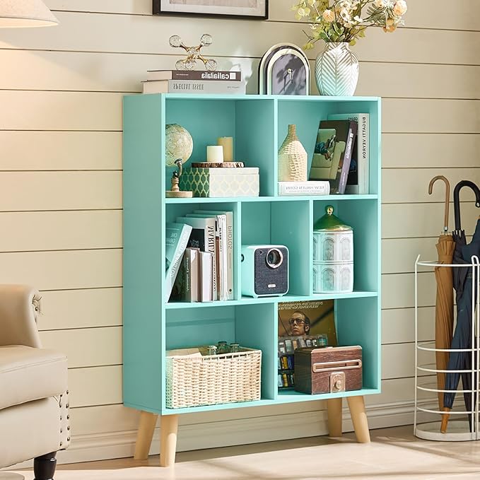 LEYAOYAO 7 Cube Bookshelf 3-Tier - Mint Green