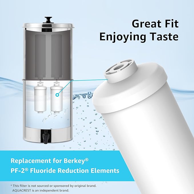 AQUA CREST Fluoride Water Filter, Replacement for Berkey® PF-2® Fluoride Reduction Elements, Berkey® Gravity Filtration System, NSF/ANSI 372 Certified, Pack of 2