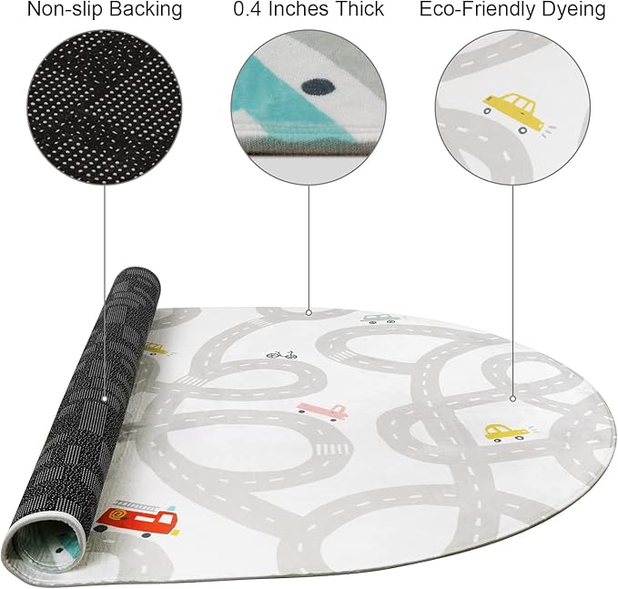 STARUIA Road Traffic Kids Rug Children Playing with Cars Playmat 3x5 Ft, Washable Play Carpet for Kids Playroom, Non-Slip Have Fun Safe Baby Nursery Rug for Toddler Boy's Bedroom Game Room Grey