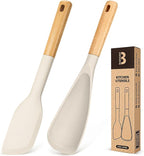 Cooking Spoon and Scraper for Nonstick Cookwares, Great for Cooking and Serving Durable BPA-Free Matte Silicone, Wood Handle Multifunction Spoon for Mixing, Scoop, and Scrape (KHAKI)