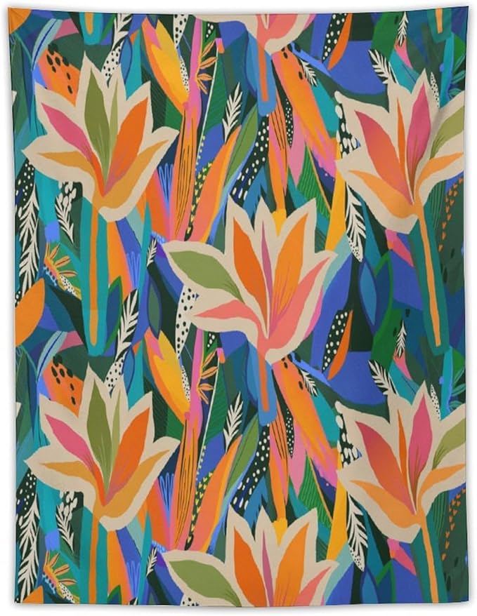ICMOLYYENLO Boho Green Leaves Tapestry, Mid Century Abstract Tropical Palm Leaves Modern Minimalist Geometric Wall Hanging, Neutral Home Decor Art for Living Room Bedroom Dorm 50x60 Inch