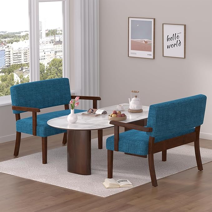 Accent Chair 2 Seat, Arm Chairs with Soft Seat and Armrests for Living Room, Love seat for Dining, Reading, and Waiting Rooms (Blue)
