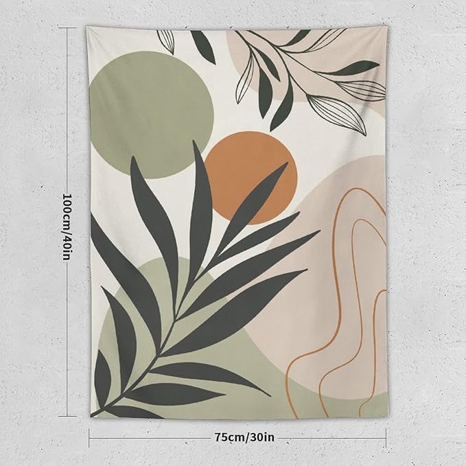 Abstract Bohemian Mid Century Tapestry, Tropical Leaves Modern Geometric Archway Minimalist Bohemian Botanical Aesthetic Wall Hanging, Sage Green Gold Home Decor Art for Bedroom 30x40 Inch