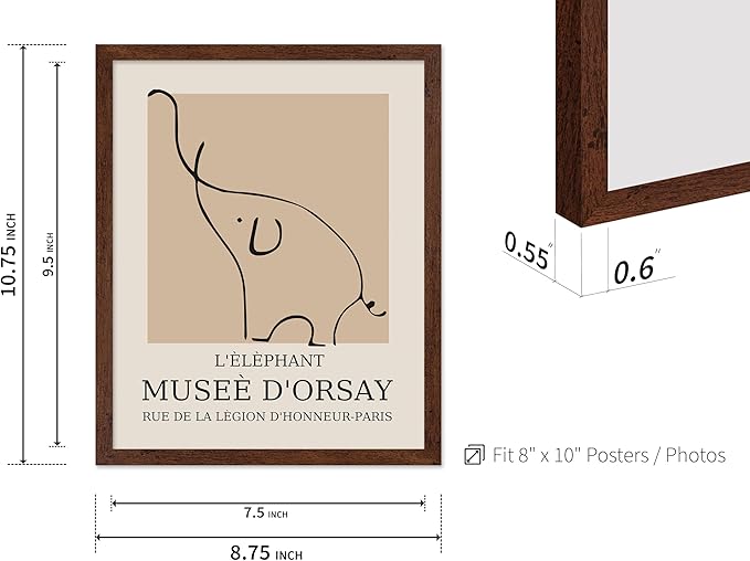 Poster Master Vintage Poster - Retro Minimalist Print - Gift for Artist, Housewarming - Elephant, Line Drawing, Sketch, Abstract - Wall Decor for Living Room, Bedroom, 8x10 Brown Framed