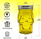 Generic 14 oz Colorful Skull Glass Mason Jar – Mix & Match 7 Vibrant Colors, Large & Durable! (Pink)