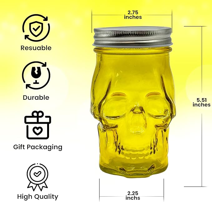 Generic 14 oz Colorful Skull Glass Mason Jar – Mix & Match 7 Vibrant Colors, Large & Durable! (Green)